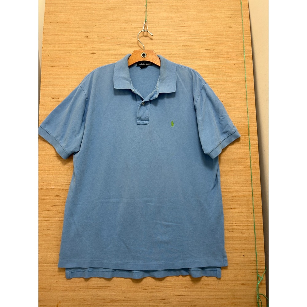 Polo Ralph Lauren Mens Large Light Blue Short Sleeve Pique Polo Lime Green Pony